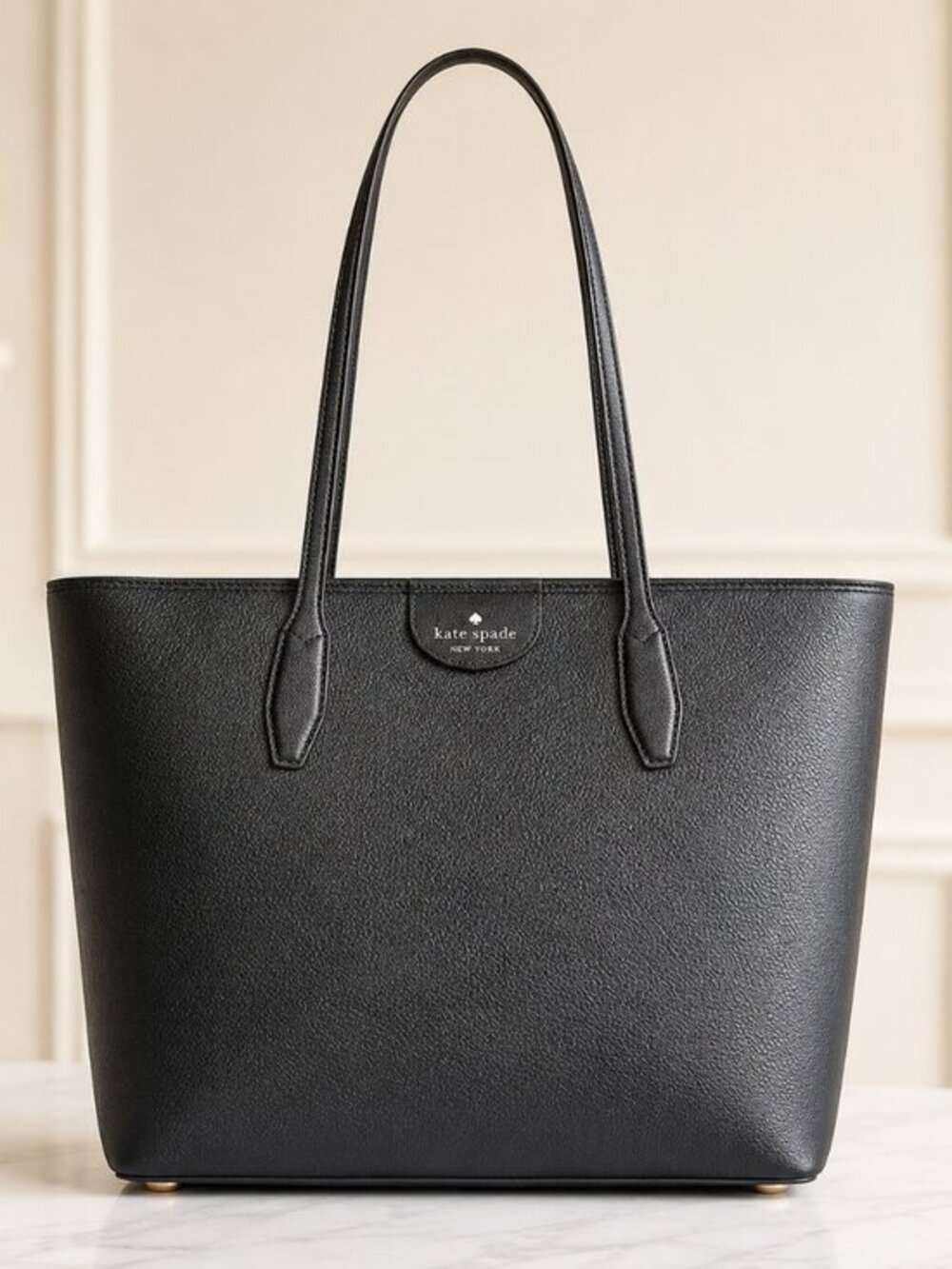 Kate Spade Black Leather Large Shoulder Tote Pinmount Logo NWT